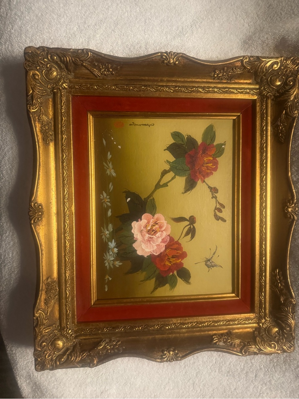 Vintage Asian Inspired Framed Oil painting floral Signed. - Picture 2 of 9